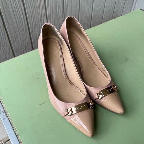 Coach Bowery Kitten Heels Nude Leather Pumps Sz 8.5 | Pointed Toe 3" Heel - Picture 7 of 14